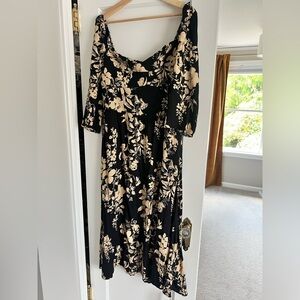 Reformation Black and Cream Floral Long Sleeve Dress